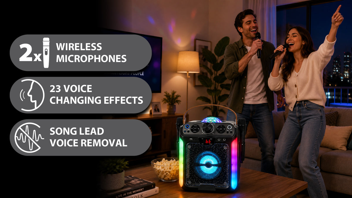 Groove DISCO • Bluetooth Karaoke Machine with Disco Ball & LED Lights