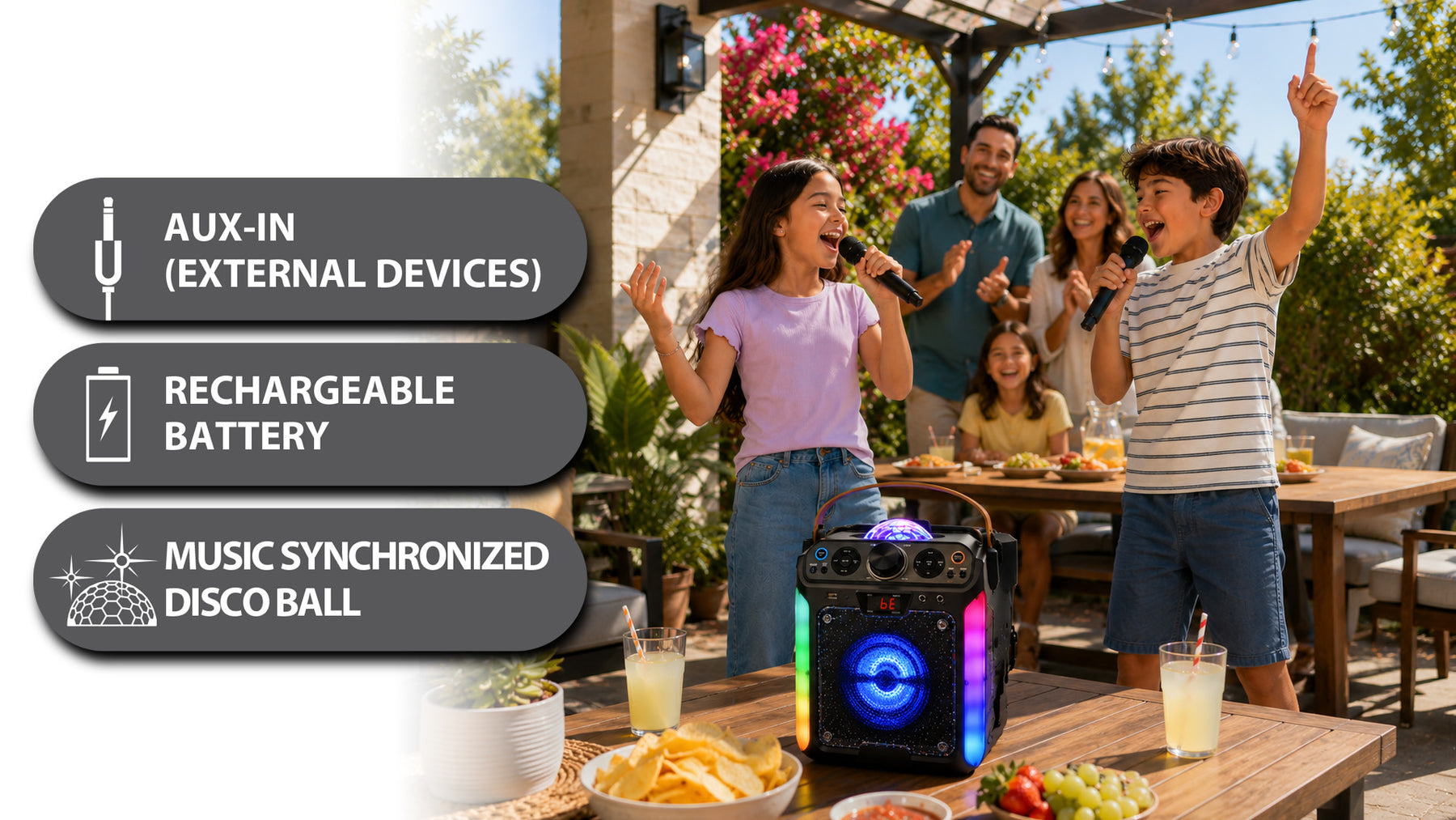 Groove DISCO •  Bluetooth Karaoke Machine with Disco Ball & LED Lights